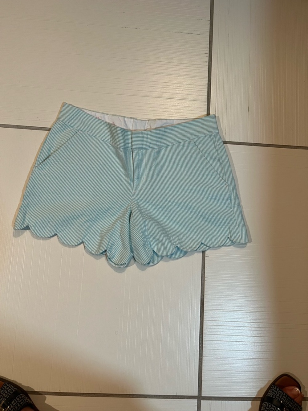Lilly Pulitzer Light Blue Seersucker Scallop Hem High Waist Shorts